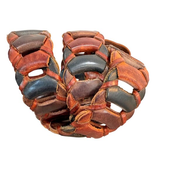 County Seat Multicolor Leather Belt Sz S Rustic Link Woven VTG 70s Brass Buckle main image 7